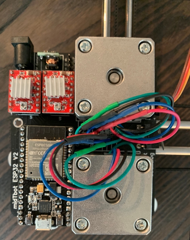 Controller (Bottom Left), Motor Drivers (Top Left), Stepper Motors (Right)