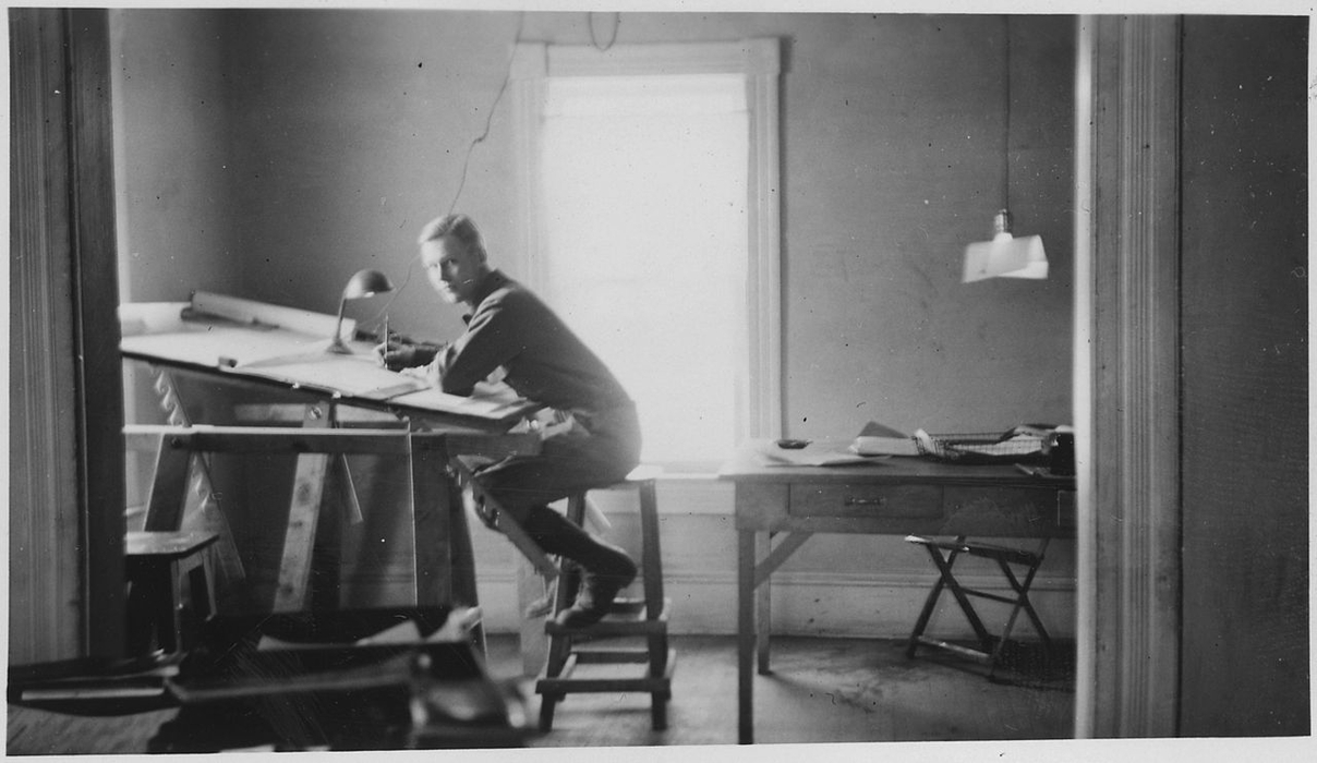 &lsquo;Man Sitting at Drafting Board&rsquo;, circa 1936