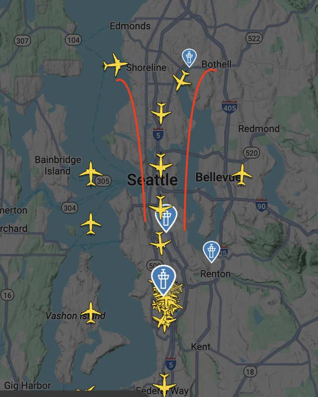 FlightRadar24 snapshot of the arrival corridor